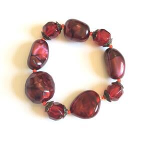 Pearlescent Red Stone Stretch Handmade Bracelet
